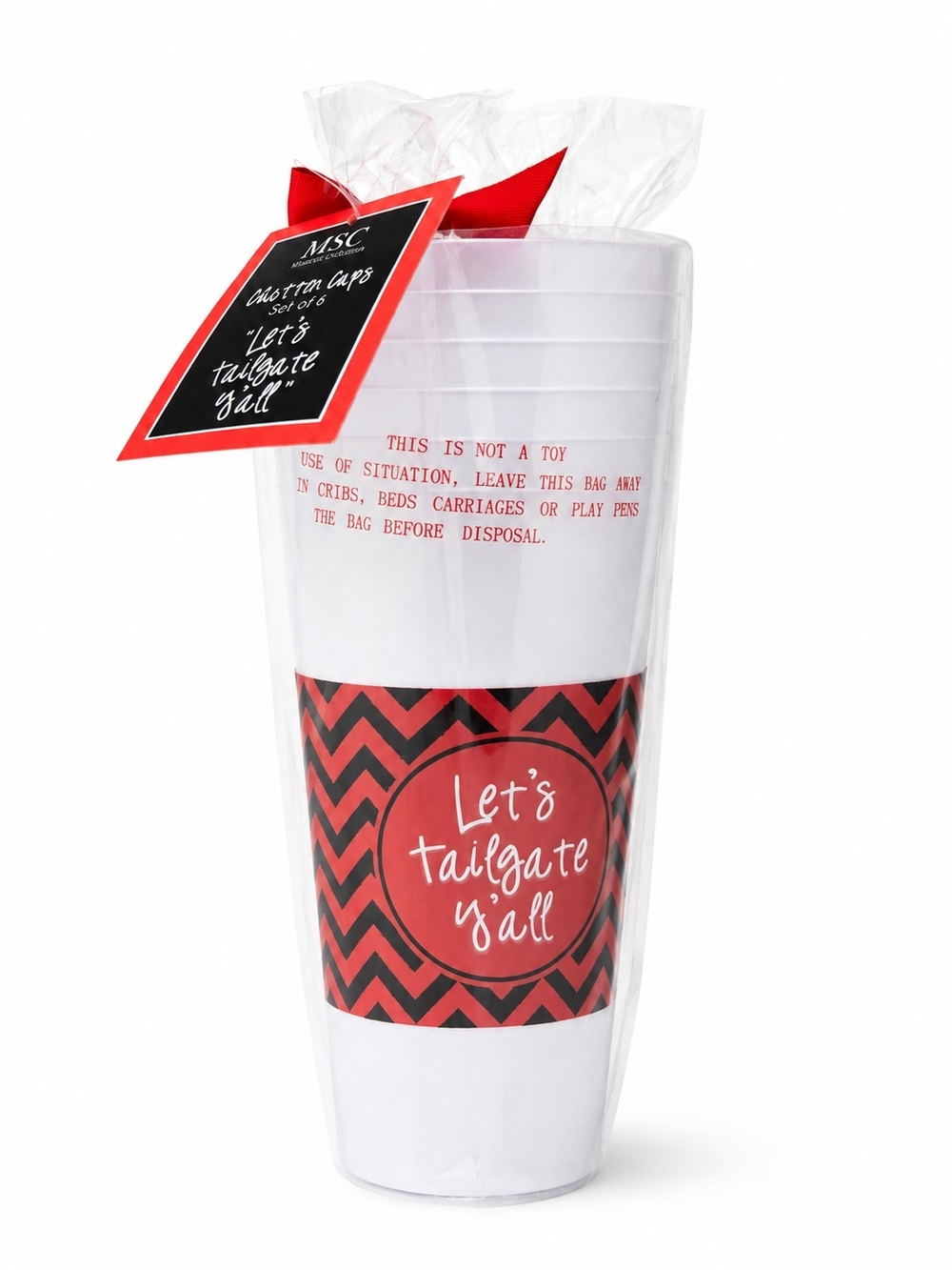 6PK NWT Mainstreet Collection Let’s Tailgate Y’all Chatter Cups Red & Black